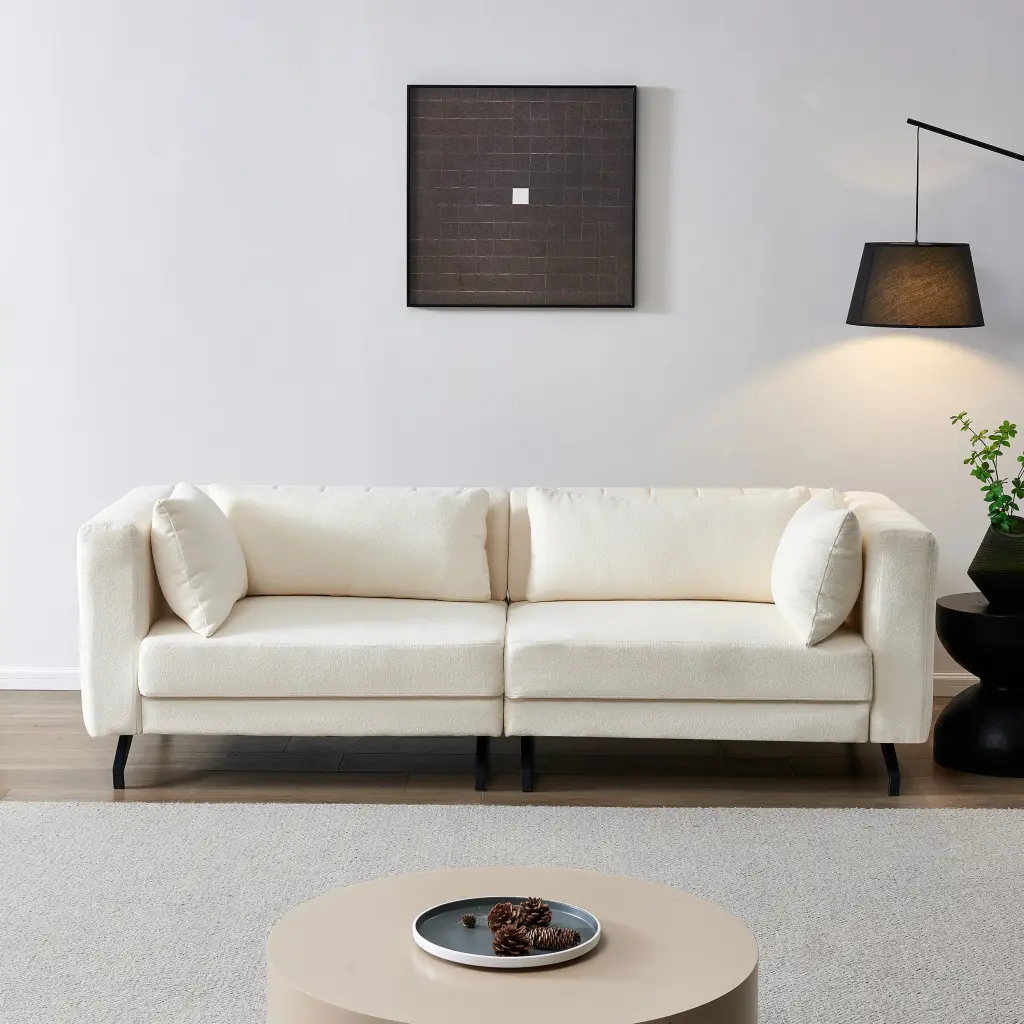 Living Room Sofa Couch Metal Legs Ivory Fabric Modern Comfortable Sofa hdf store
