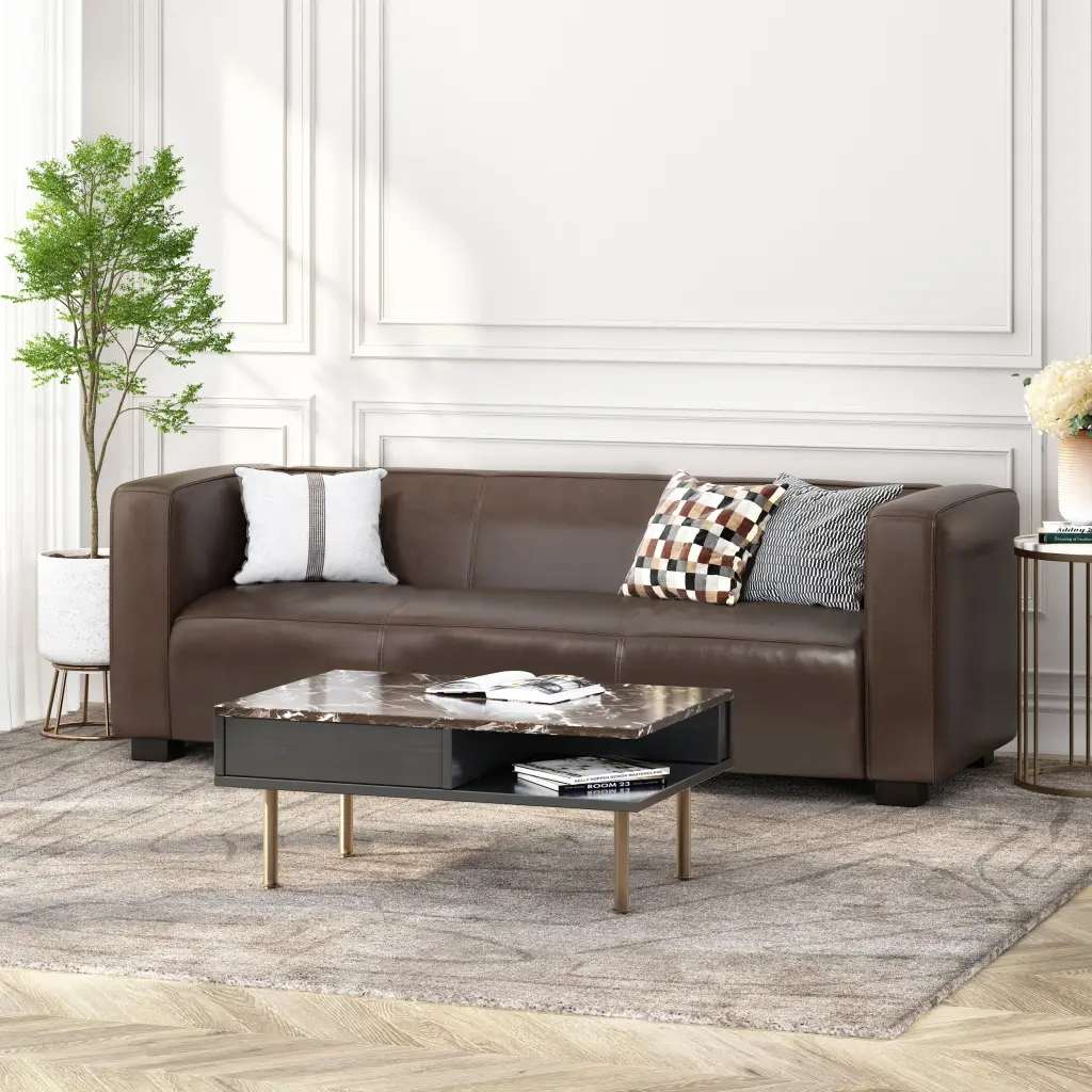 Dark Brown Fabric 3 Seater Sofa Living Room Comfort nh-cloudhouse