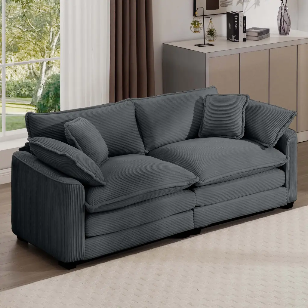 Modern Fabric Living Room Sofa 4 Pillows and Deep Seating ui furniture