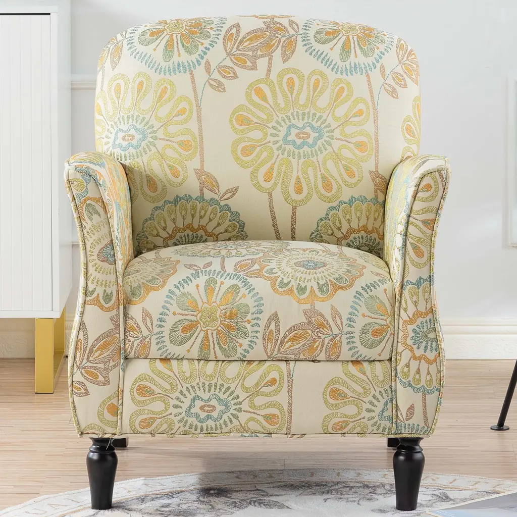 Beige Yellow Fabric Accent Chairs Living Room Comfortable Seating rnb