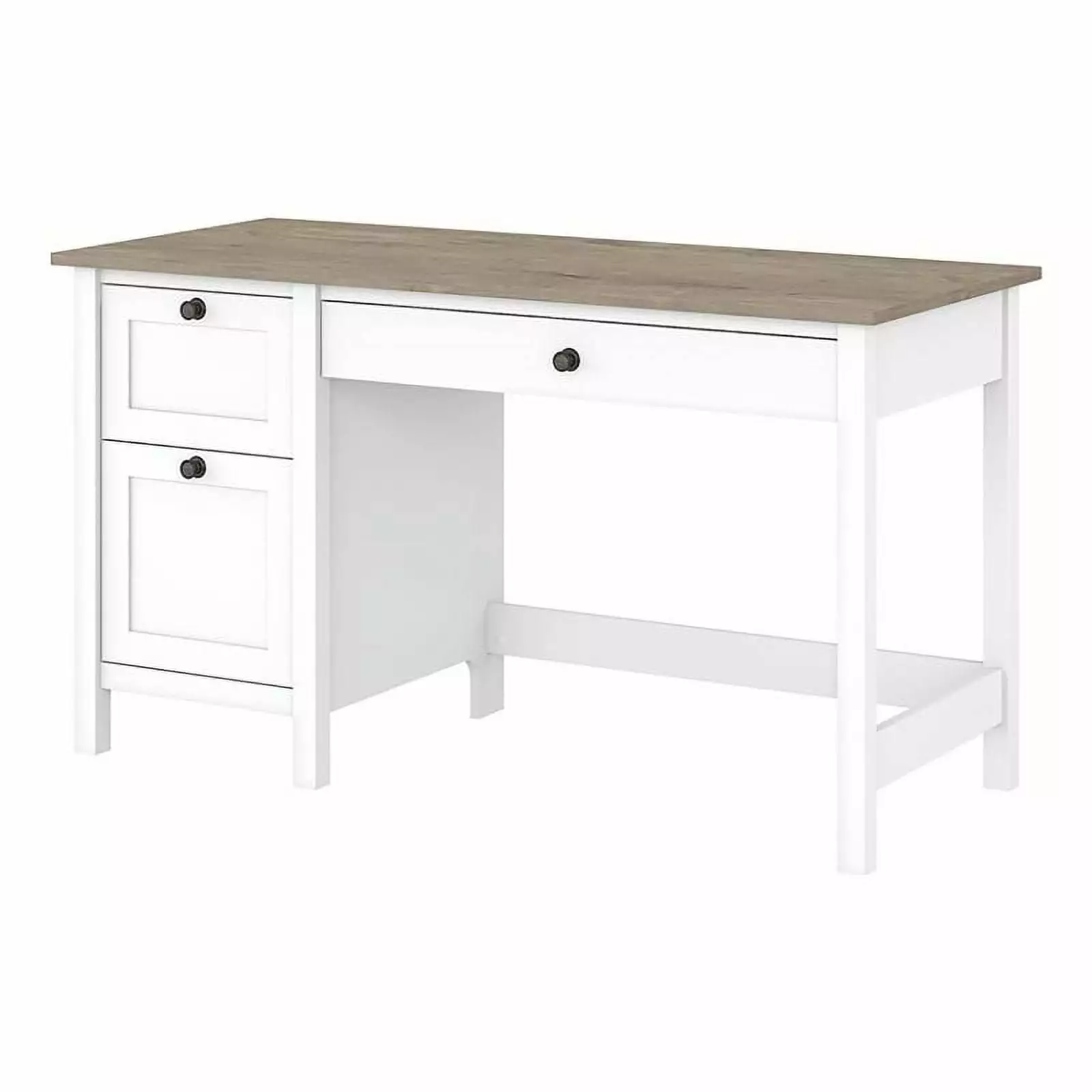 Atlin Designs 54 Inch Farmhouse Computer Desk Drawers - Engineered Wood White Writing Desk Home Office