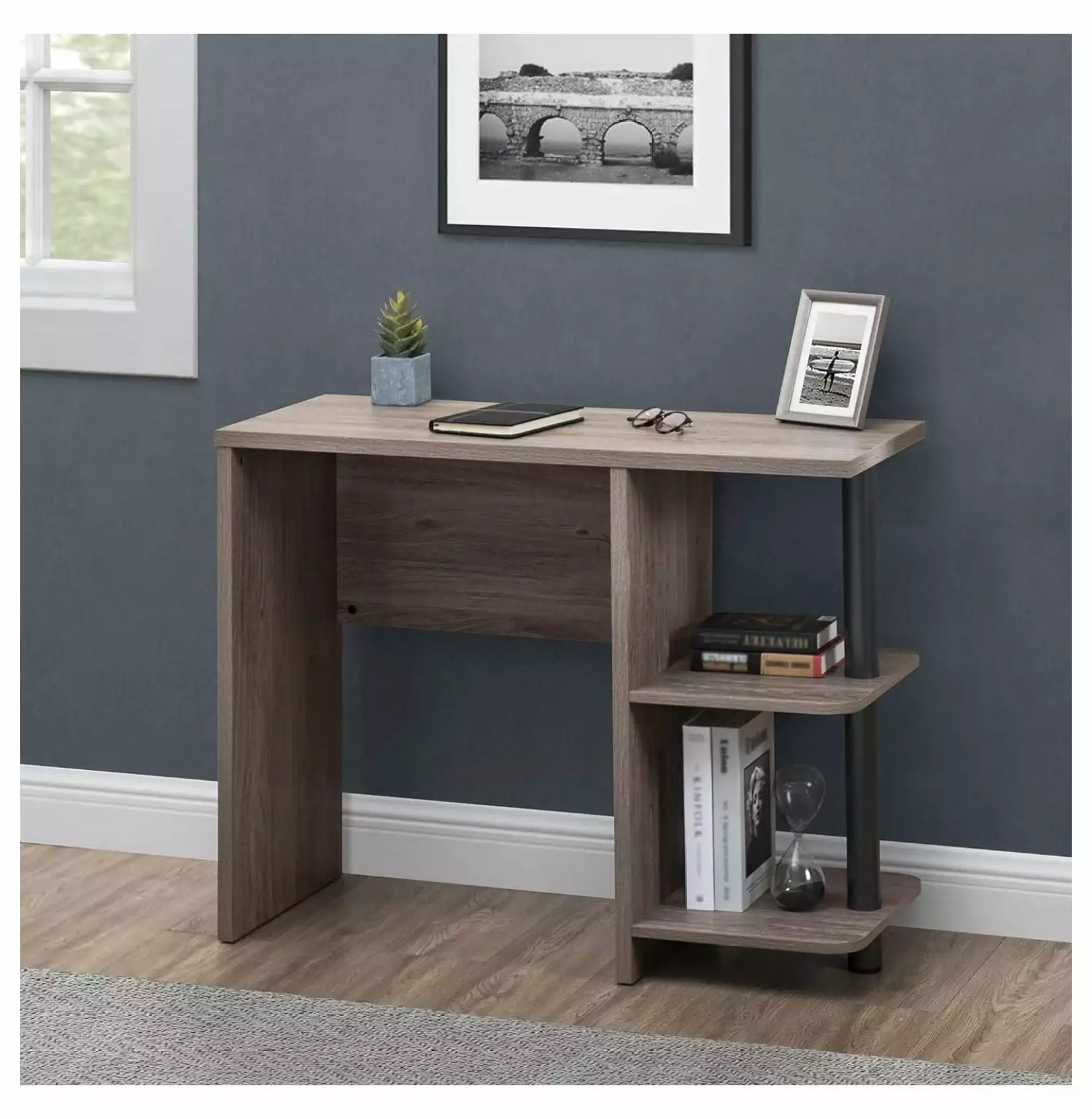 Drevy 39 Farmhouse Design Computer Desk Space Saving Compact Workstation 2 Open Storage Shelves