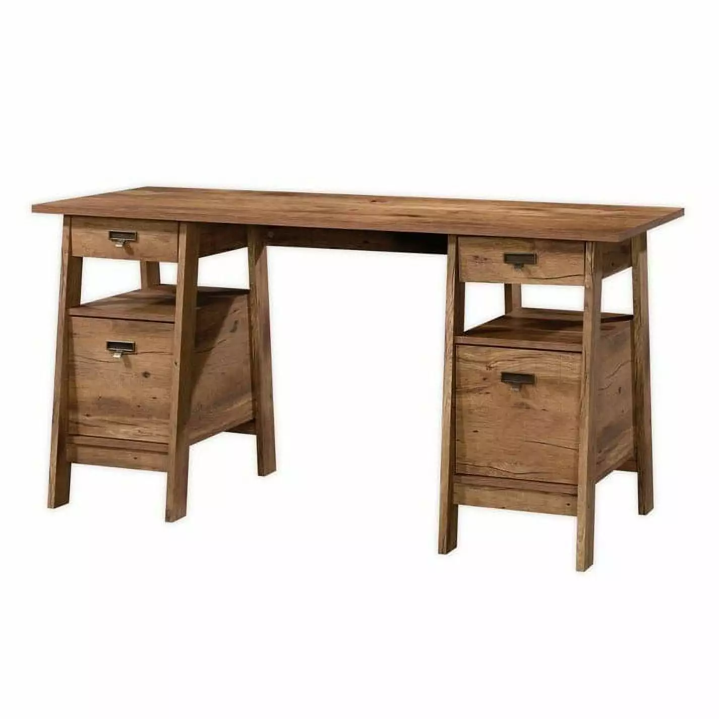 FarmHouse Rustic Oak Executive Desk Filing Cabinets Storage - Vintage Office Desk Fast Furnishing