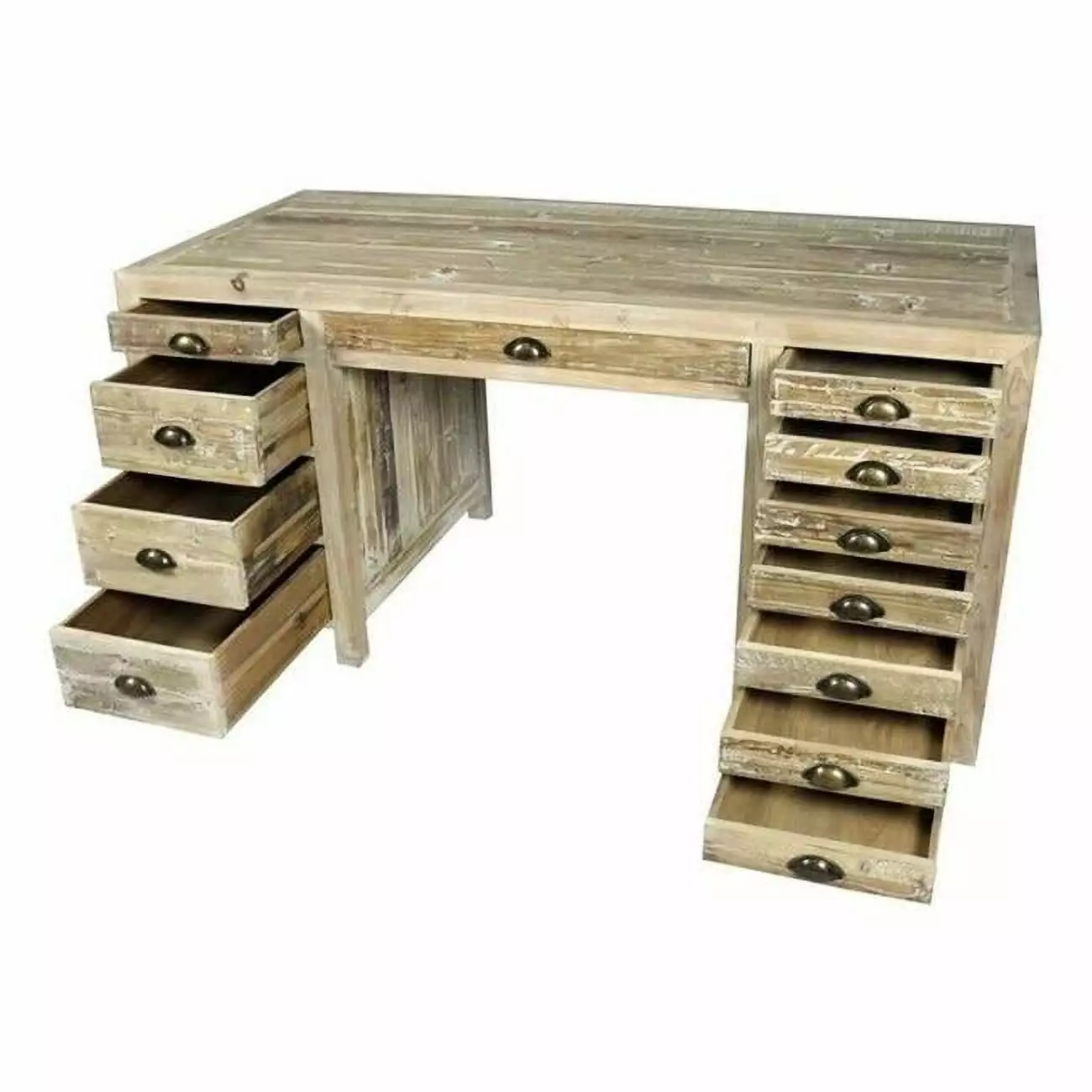 Manhattan Beach Cade 63 Inch 12-Drawer Farmhouse Solid Wood Desk Natural Finish MOTI Furniture