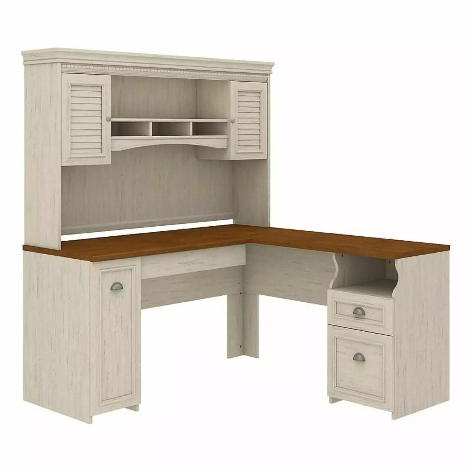 Scranton & Co Farmhouse Wood L Shaped Desk Hutch Antique White - Rustic Office Desk