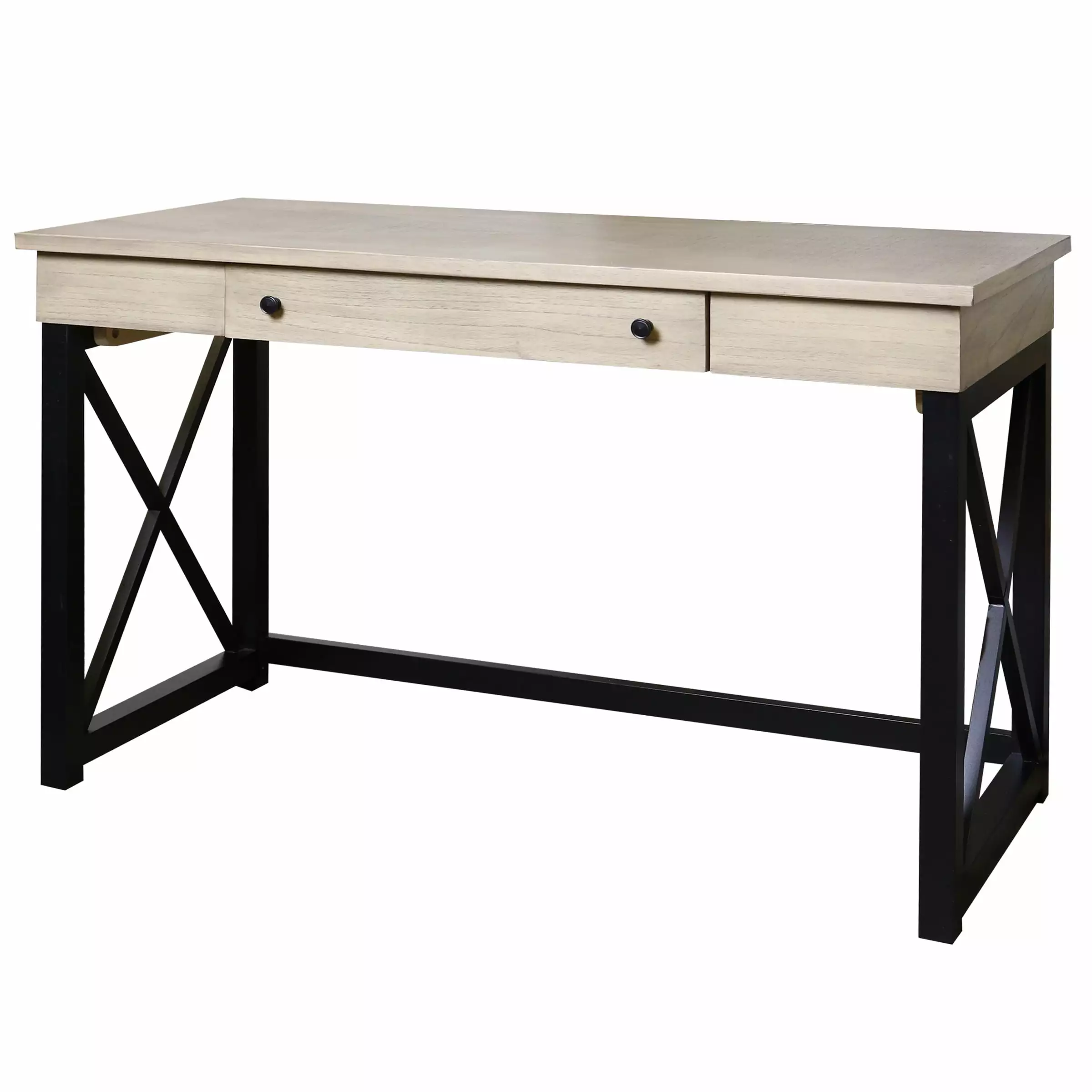 Jasper Farmhouse Office Desk Natural Wood And Black Finish Mix Java Hardwood STYLECRAFT