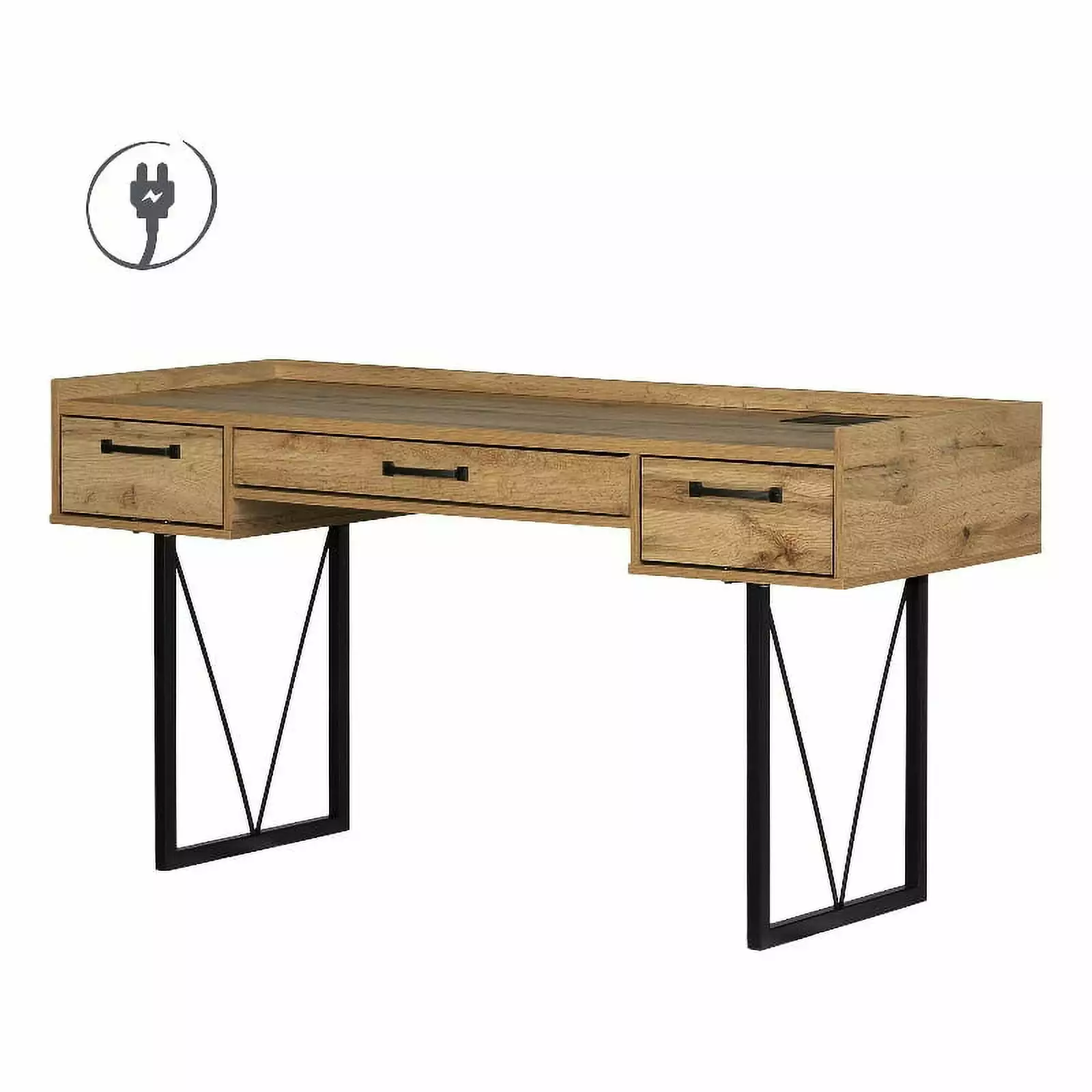 Urbanpro Farmhouse 59W Desk Drawers Nordik Oak and Brown