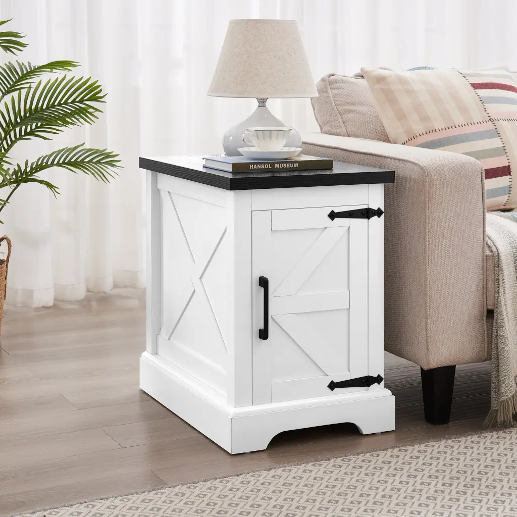 Farmhouse End Table Nightstand Rectangular Wooden Side Table Basket Storage rnb