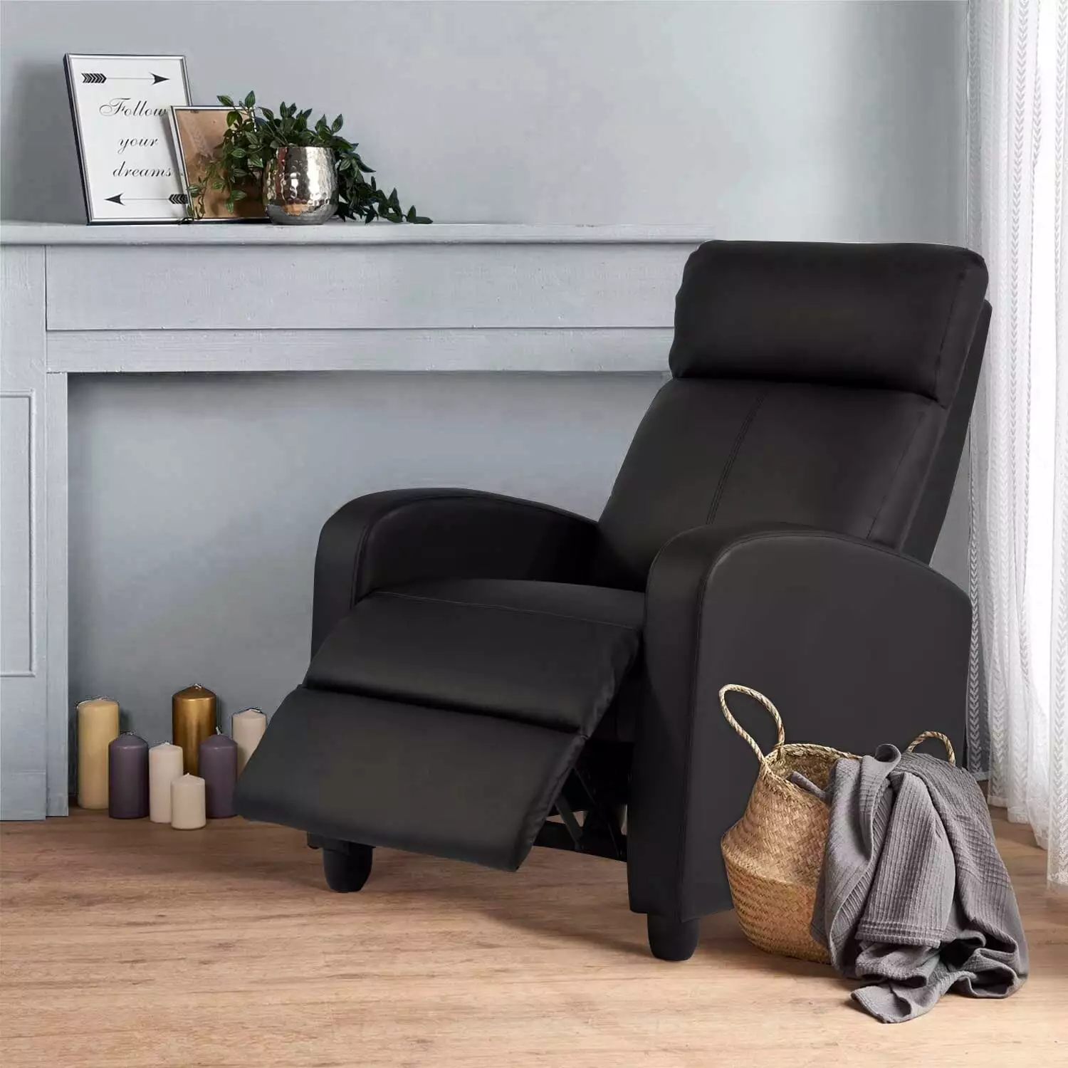 Furniture America Nell Black 2-Point Massage Recliner - Faux Leather Chair