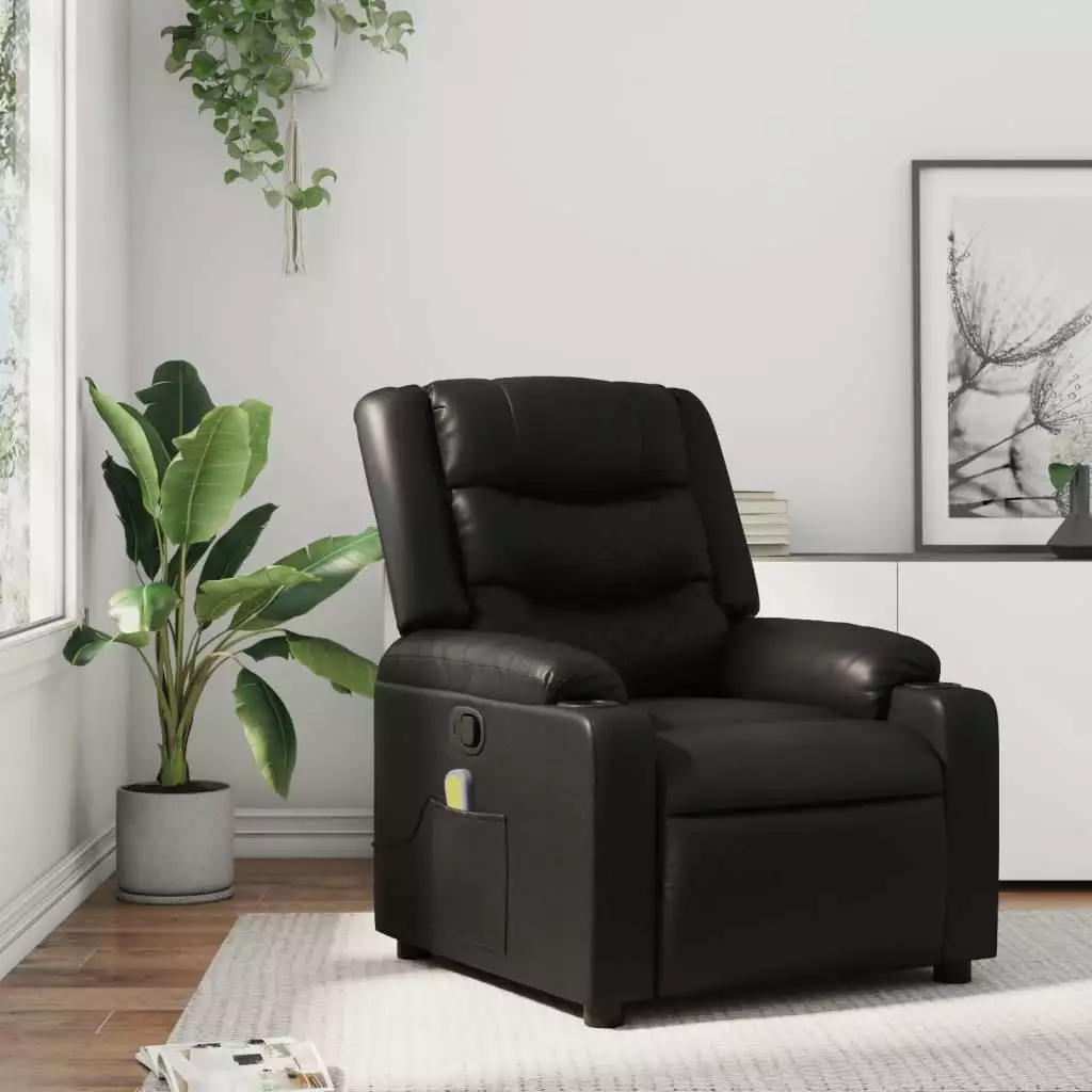 vidaXL Massage Recliner Chair Black Faux Leather - Sleek and Comfortable