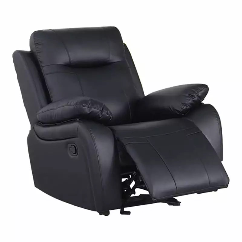 Alexent Manual Faux Leather Recliner Couch - Black Reclining Arm Chair