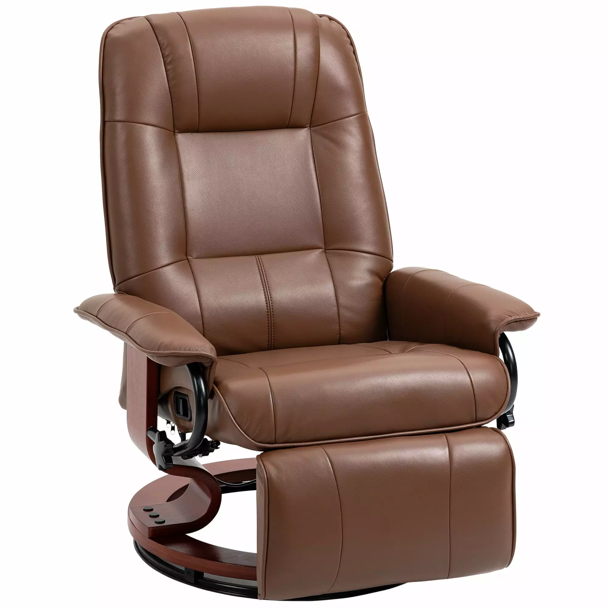 DeeHome Faux Leather Manual Recliner Adjustable Swivel Lounge Chair Footrest Wrapped Wood Base Brown
