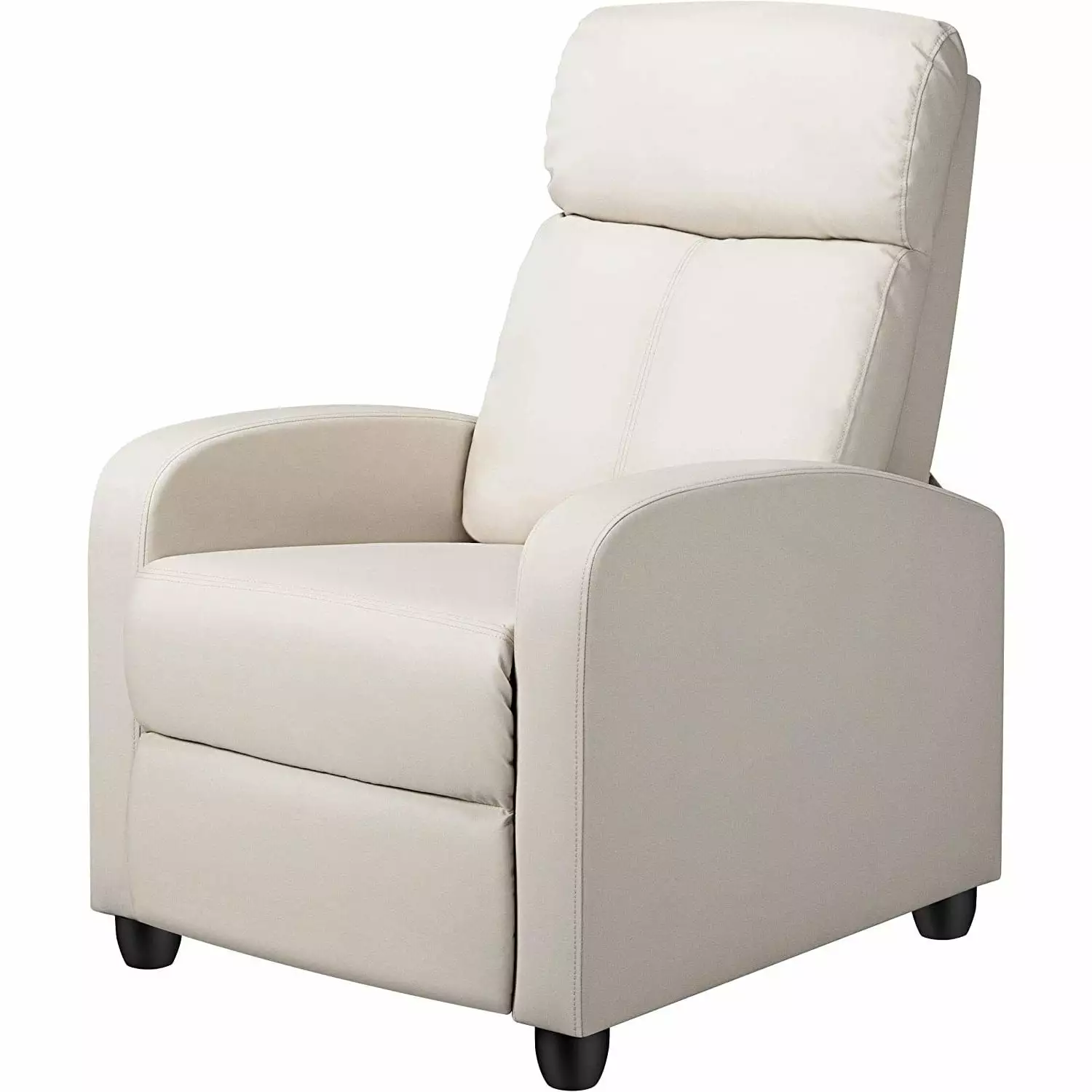 Off White High-Density Faux Leather Push Back Recliner Chair Living Room Generic