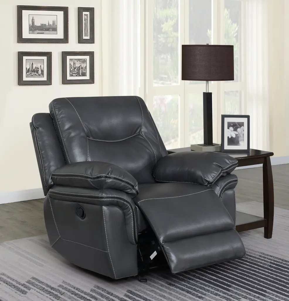 Isabella Recliner Chair Dark Gray Faux Leather Comfortable Seating steve silver furniture