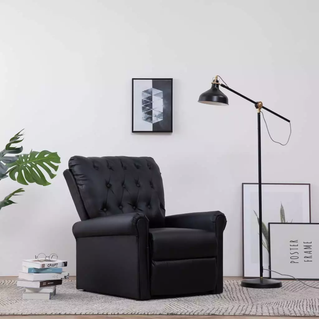vidaXL Reclining Chair Black Faux Leather Modern Lounge Chair Home Theater