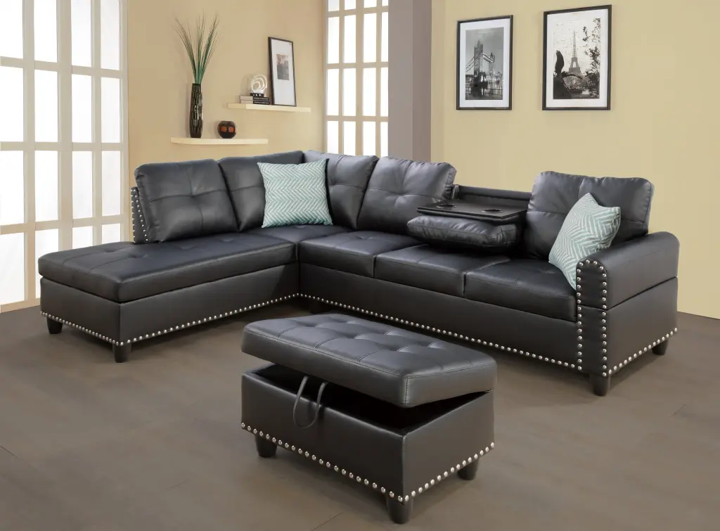 Irine Faux Leather Sectional Sofa Ottoman Black Foam Faux Leather cynthia-s furniture