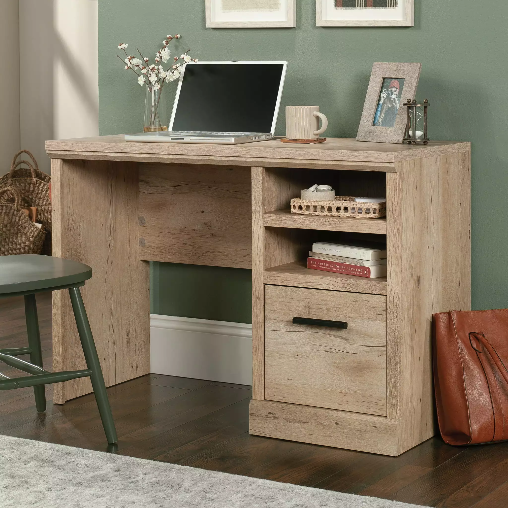 Sauder Aspen Post Desk File Drawer Prime Oak Finish Office Desk