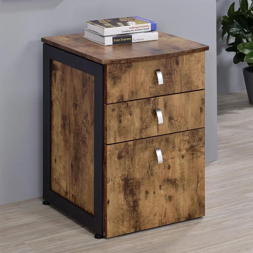 Antique Nutmeg 3 Drawer File Cabinet Vintage Office Storage furniture max