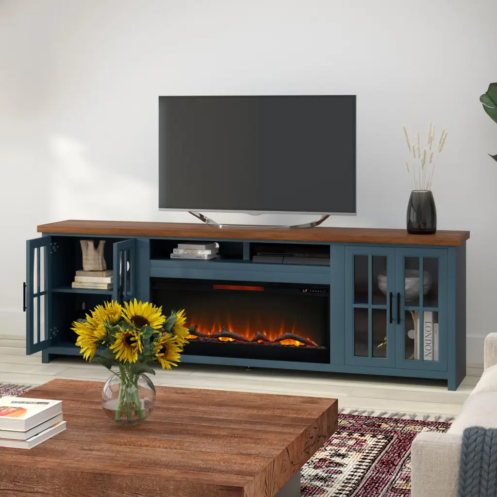 Nantucket 97 Inch Fireplace TV Stand Console TVs Up To 100 Inches - Modern Entertainment Center Storage bridgevine home