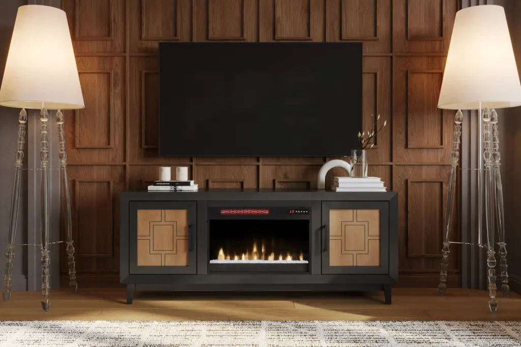 Ventura 70 Inch Fireplace TV Stand TVs Up to 80 Inches Black and Modern Design bridgevine home