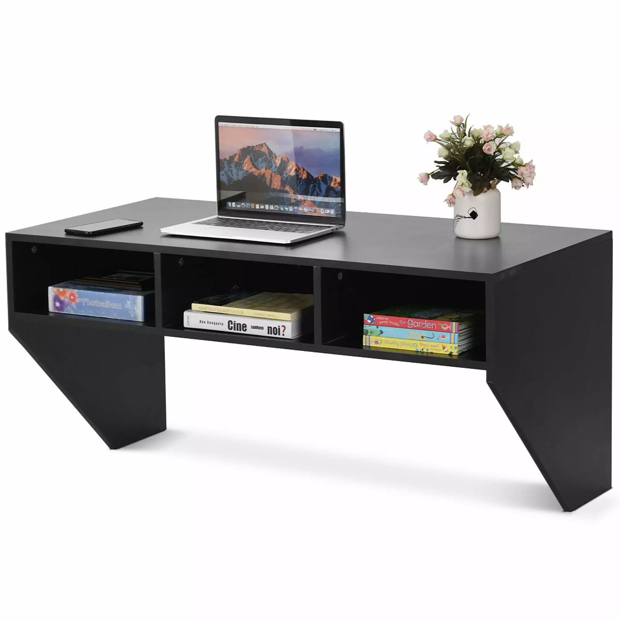 Costway Wall Mounted Floating Computer Table - Sturdy Desk Home Office Storage Shelf