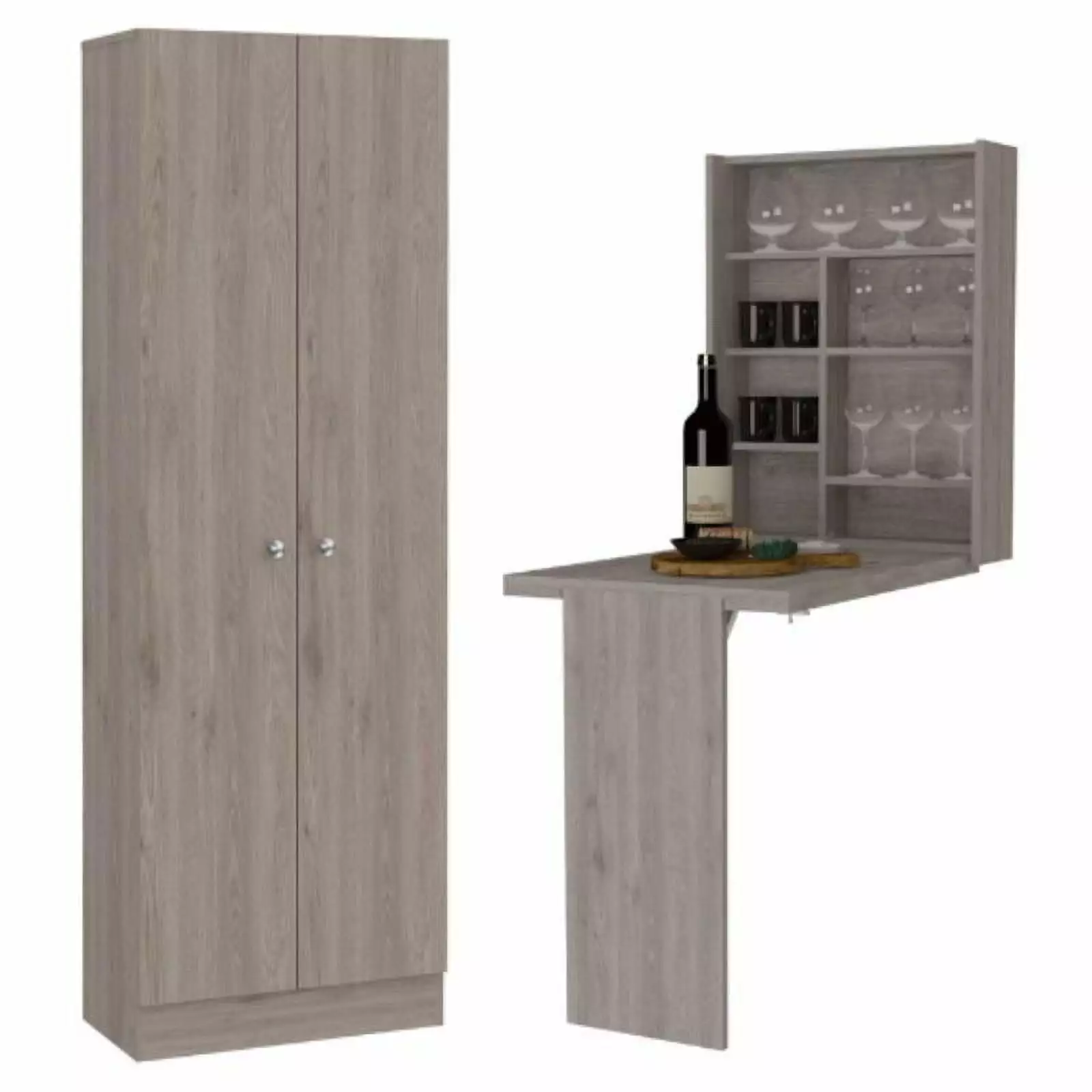 Home Square 2-Piece Set 71 Pantry Cabinet and Floating Desk Hutch - Space Saving Office Furniture