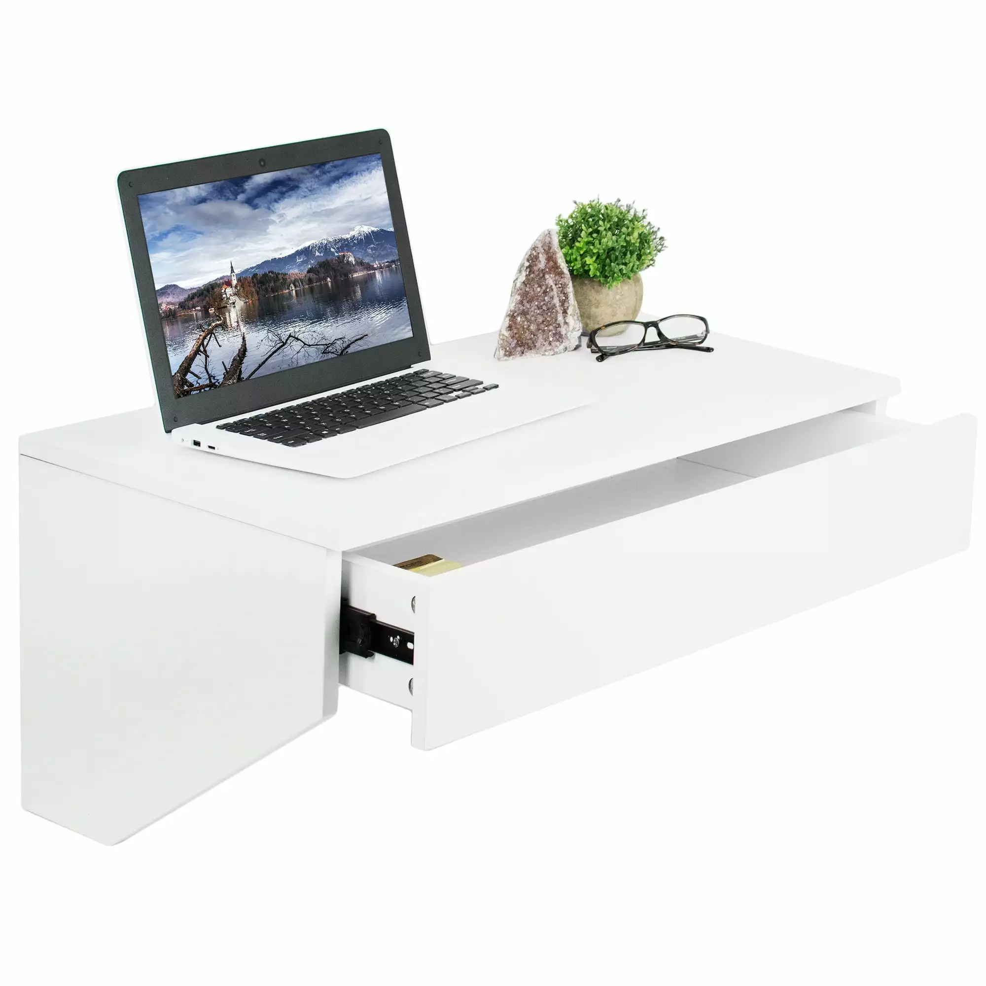 VIVO White Floating Wall Mounted Storage Shelf - Wall Hanging Desk Drawer Space Saving