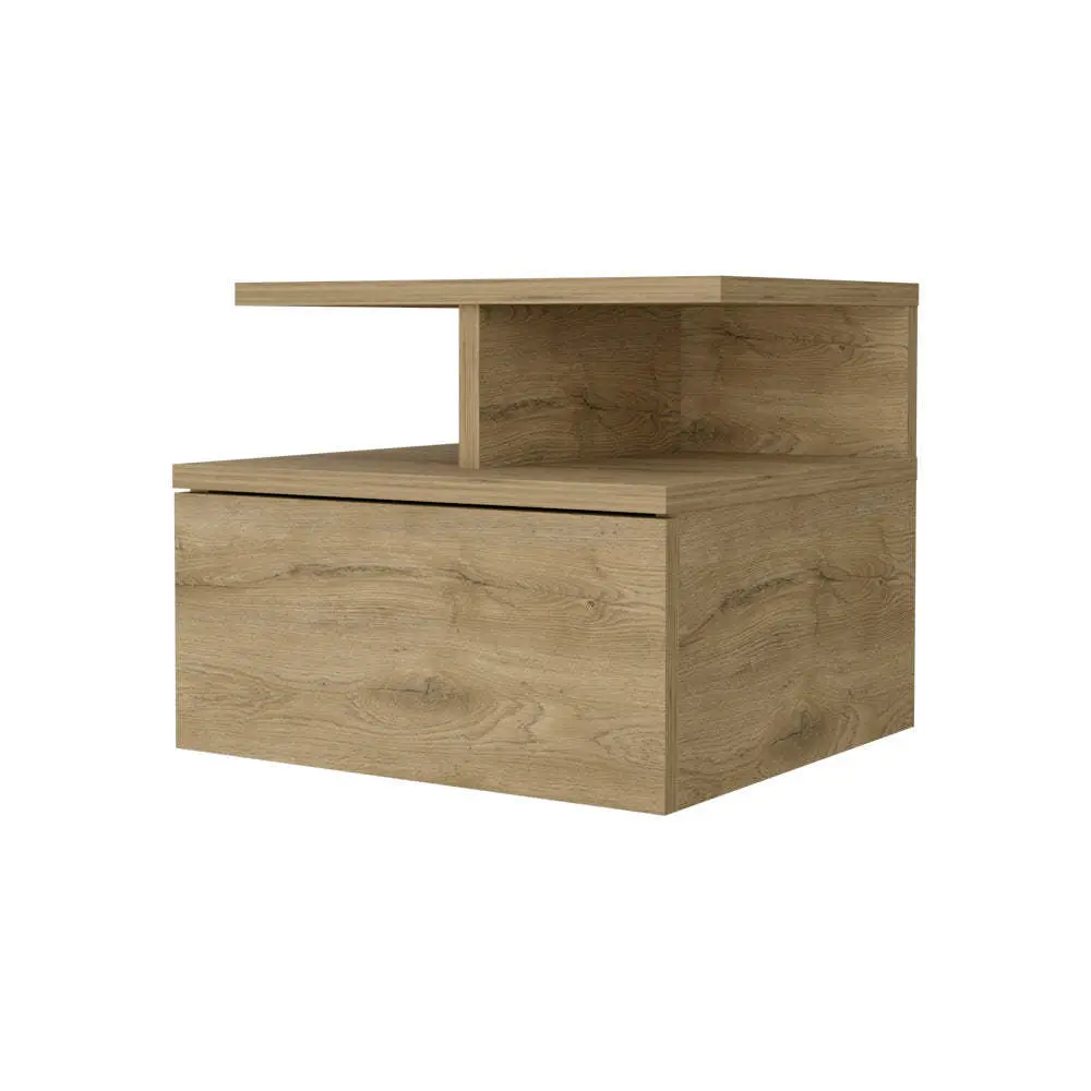 Augusta Floating Nightstand 2 Tier Shelf and 1 Drawer Brown MDF fm furniture