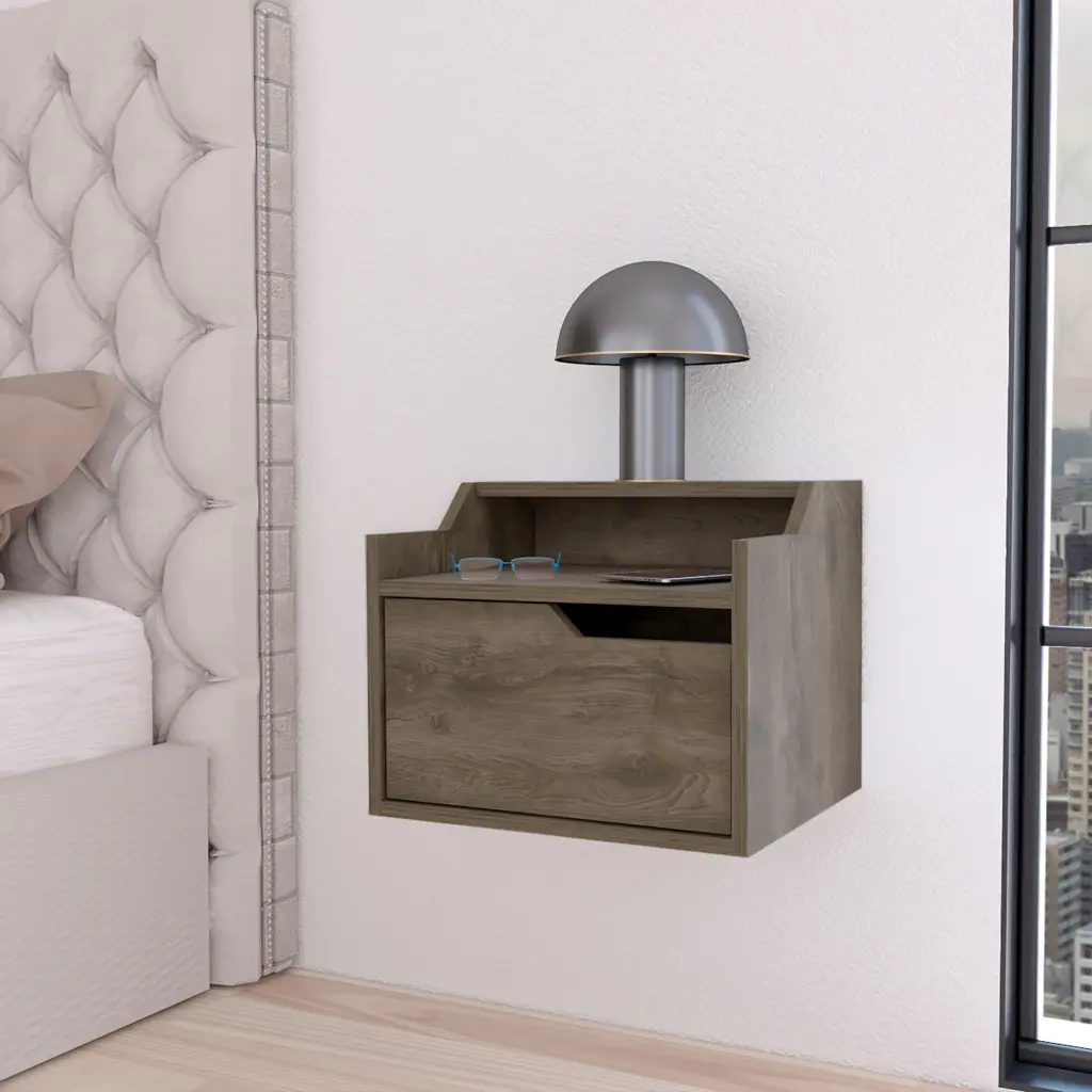 Florence Floating Nightstand Drawer And Dual Shelf Presentation Dark Brown fm furniture
