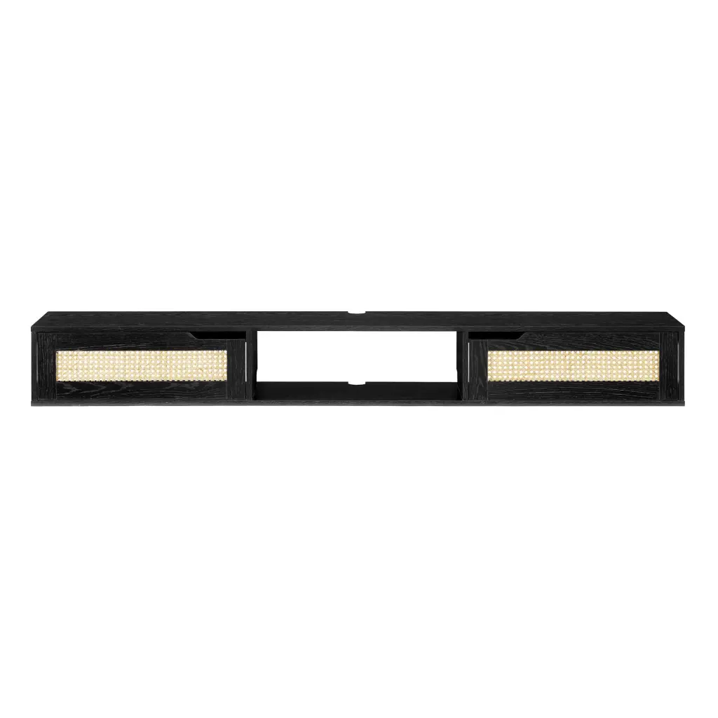 Modern Rattan Door Floating TV Stand TVs Up To 80 Inches Black walker edison
