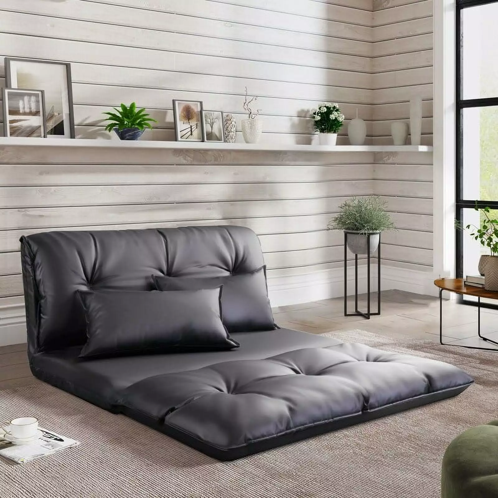 PU Lounge Floor Chair Adjustable Sofa Bed Pillows Lazy Man Couch Bed Bath & Beyond