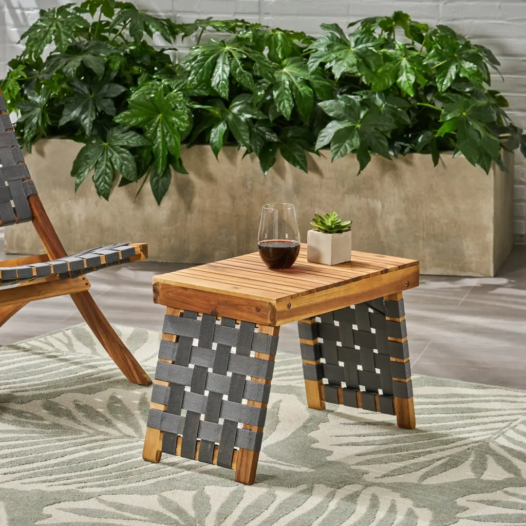 Huntsville Foldable Side Table Black Brown Acacia Wood nh-sunfay