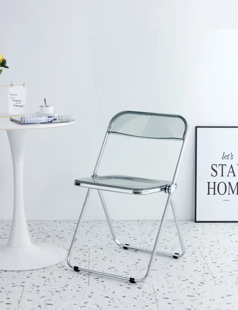 Gray Transparent Folding Chair PC Plastic Living Room Seat d-n furniture