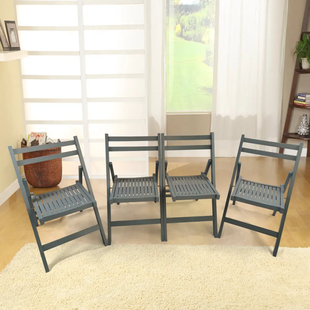 Set 4 Gray Slatted Wood Folding Chairs Special Events leisure home -jy