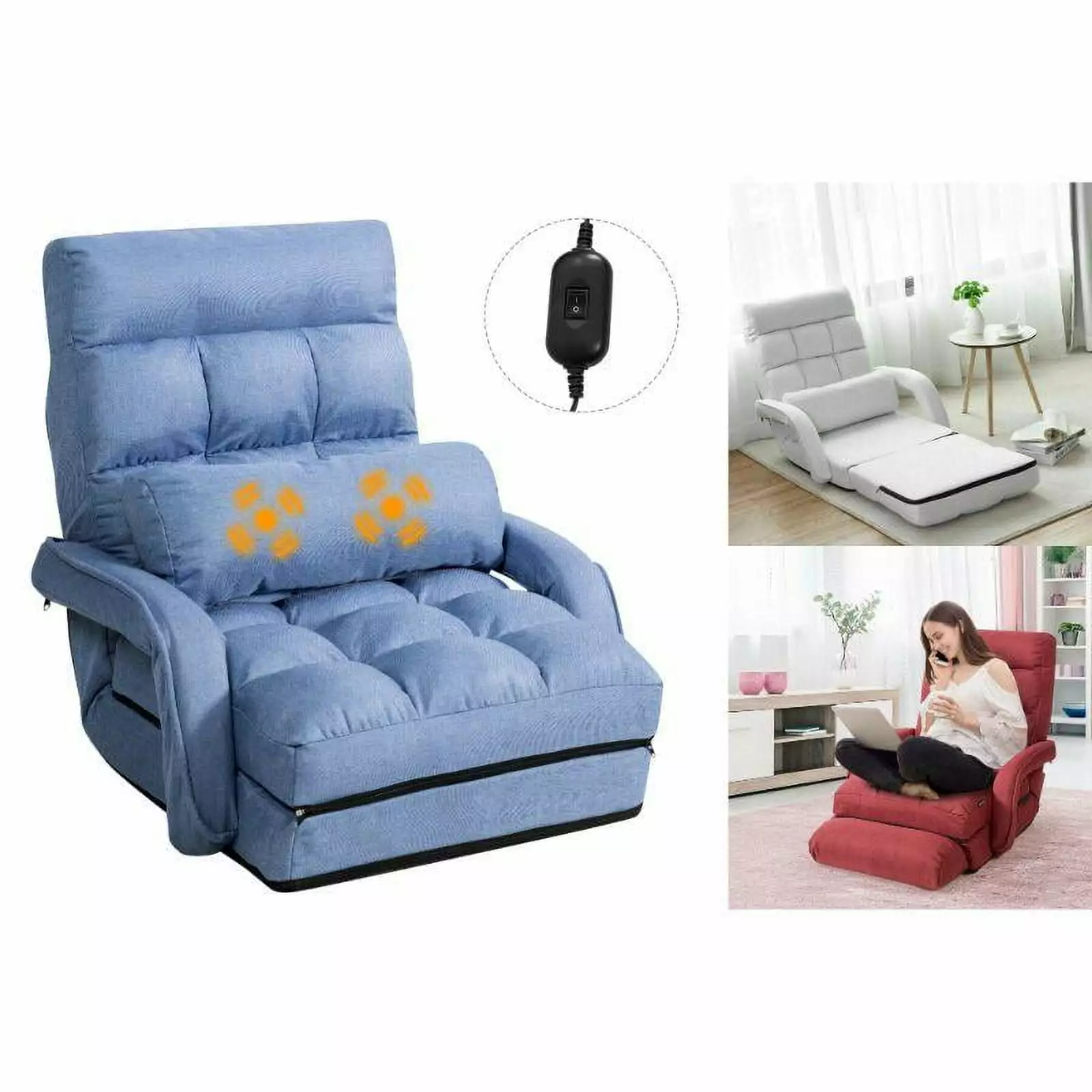 Folding Floor Lazy Chair Armrests and Massage Pillow - Portable Comfort Any Room MerchMixer