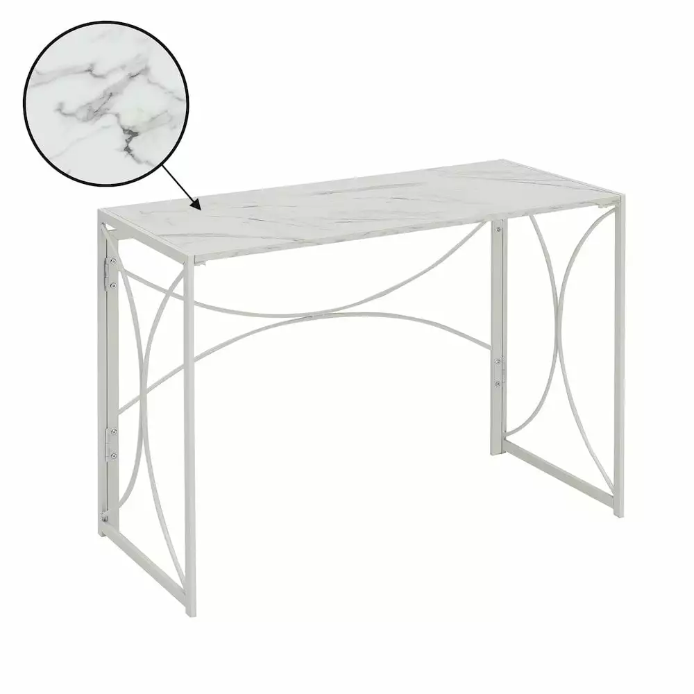Convenience Concepts Nova Folding Desk White Faux Marble Wood Metal Frame