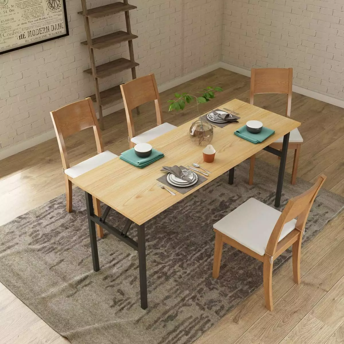 62 Inches Folding Computer Desk Office Desk BIFMA Certification, No Assembly Needed Teak DlandHome