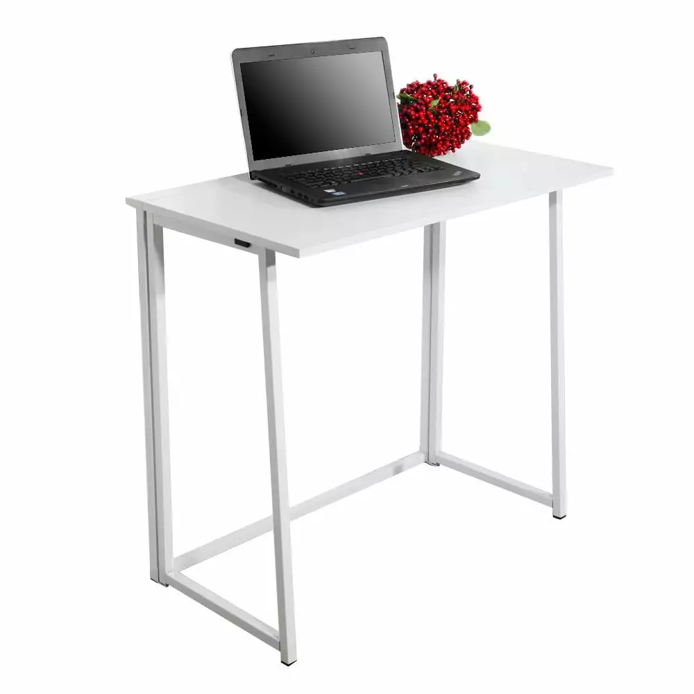 EasingRoom Folding Writing Computer Desk White Small Space Foldable Laptop Table