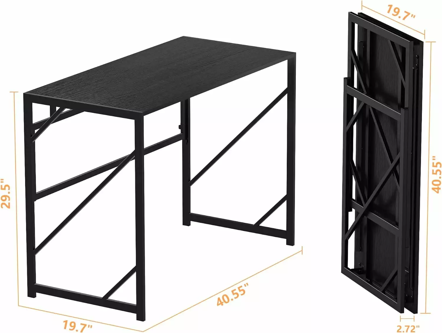 Folding Desk Writing Computer Desk Home Office. No-Assembly Study Office Desk Foldable Table Small Spaces. Black FHWMXDX