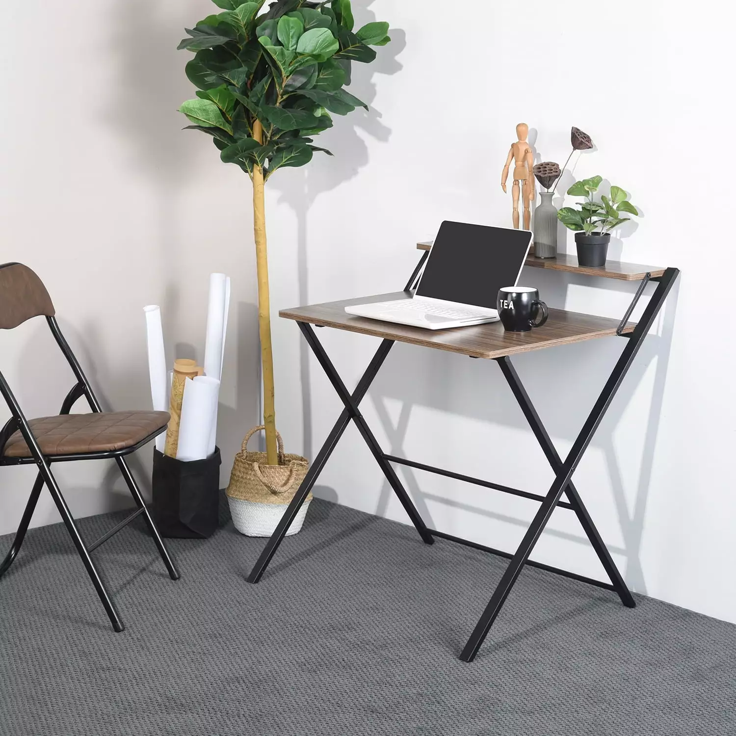 FurnitureR 32 Inch Foldable Desk No Assembly Collapsible Computer Desk Home Office