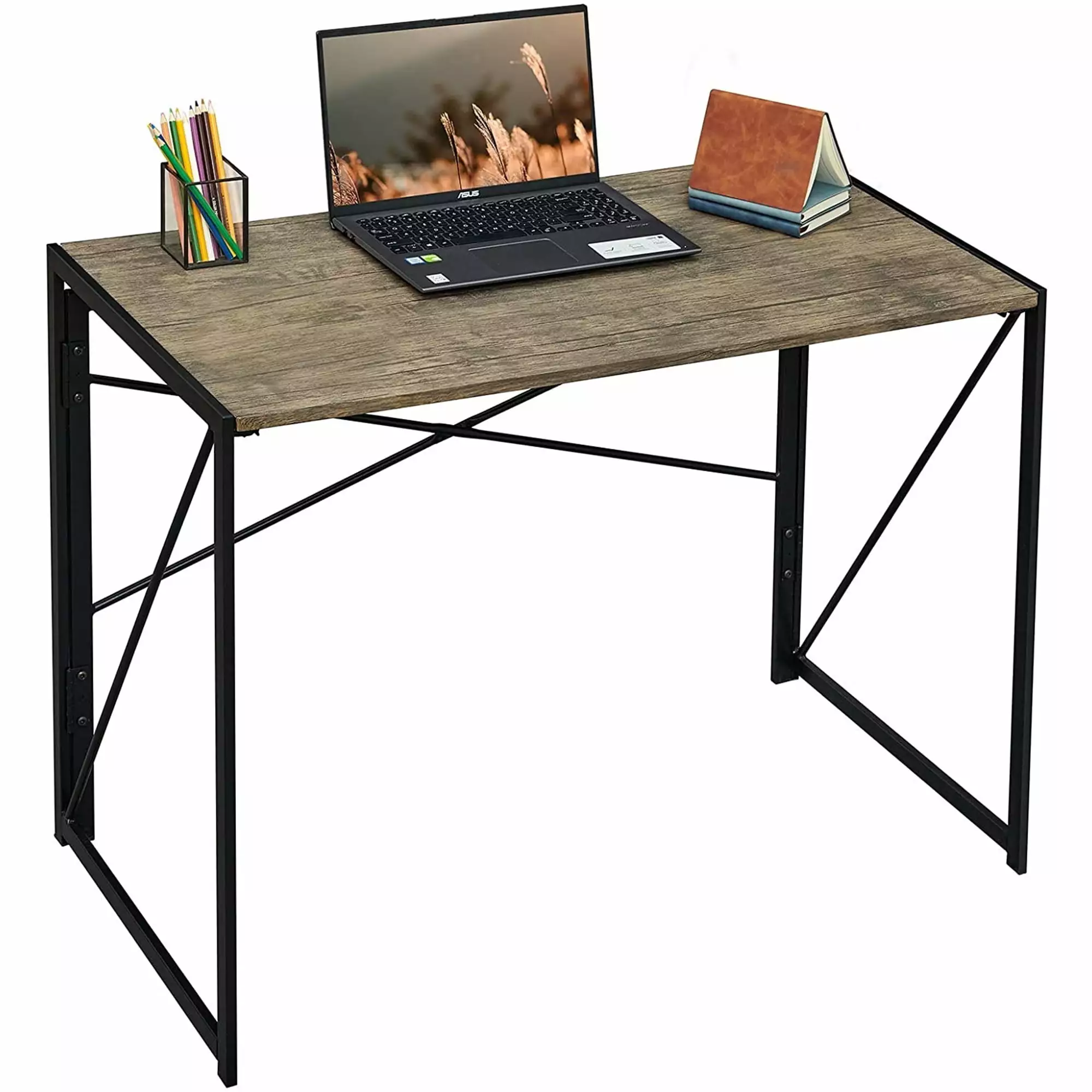 Interior Elements Modern Small Computer Folding Desk Light Brown Oak 39 Inch Home Office Desk