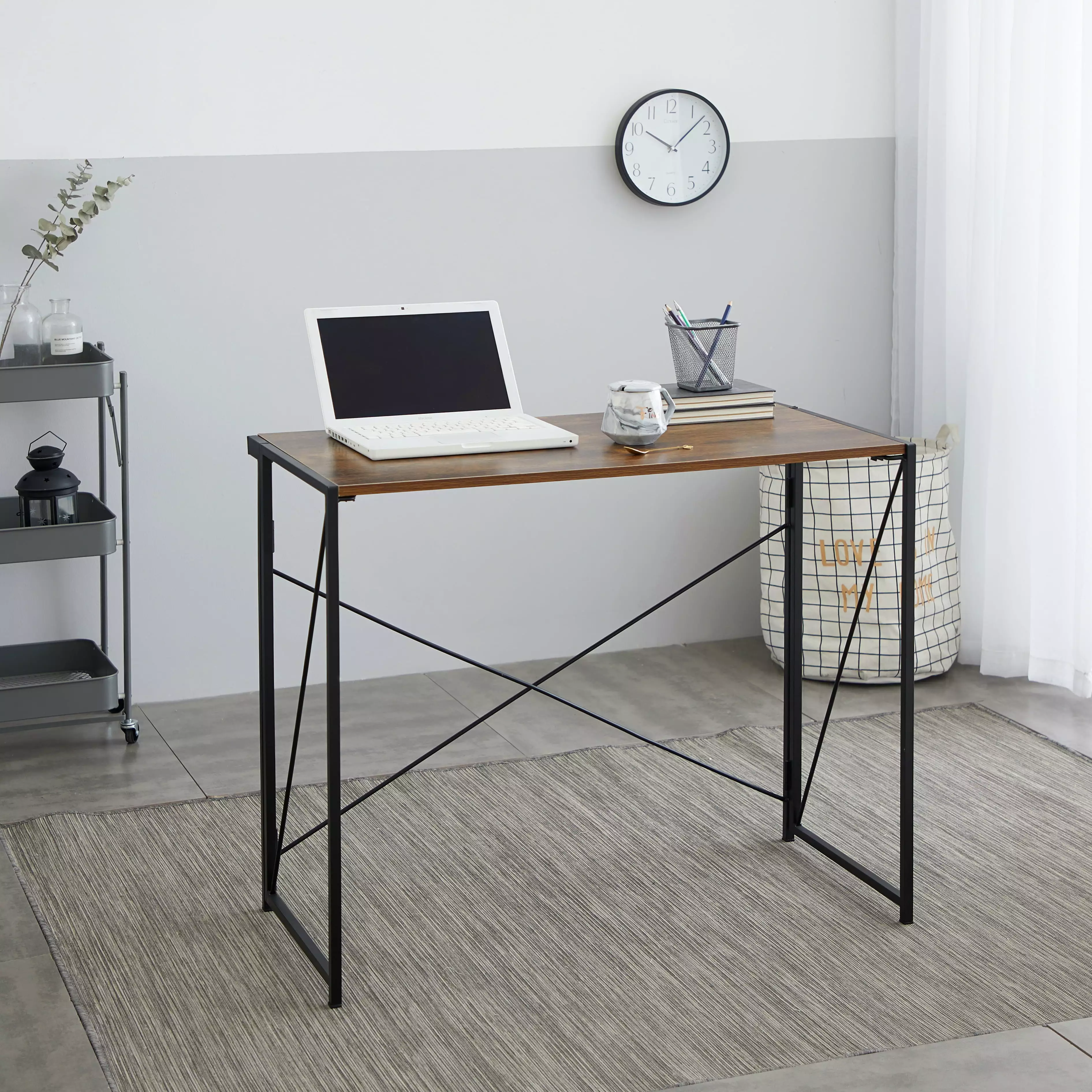 Urban Shop Wood Metal Collapsible Office Desk Brown