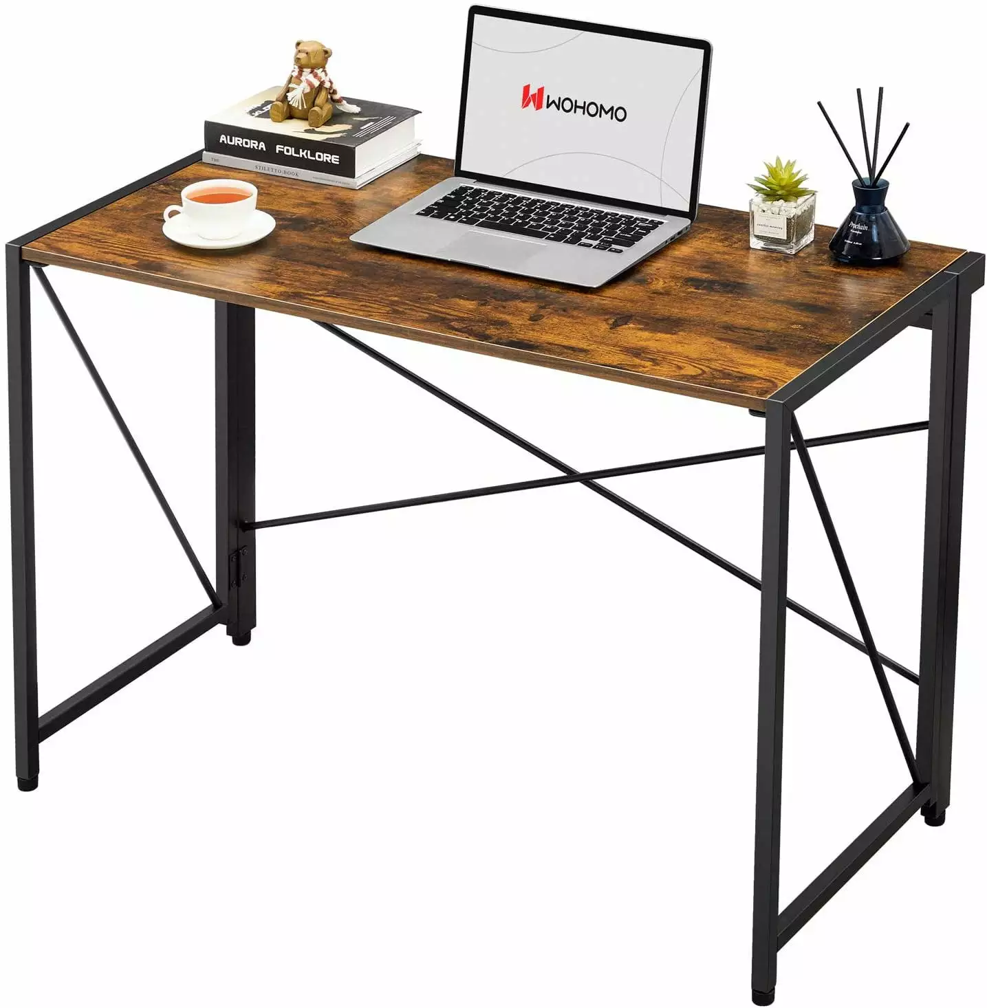 WOHOMO Modern 39 Inch Rustic Brown Small Computer Folding Desk Home Office