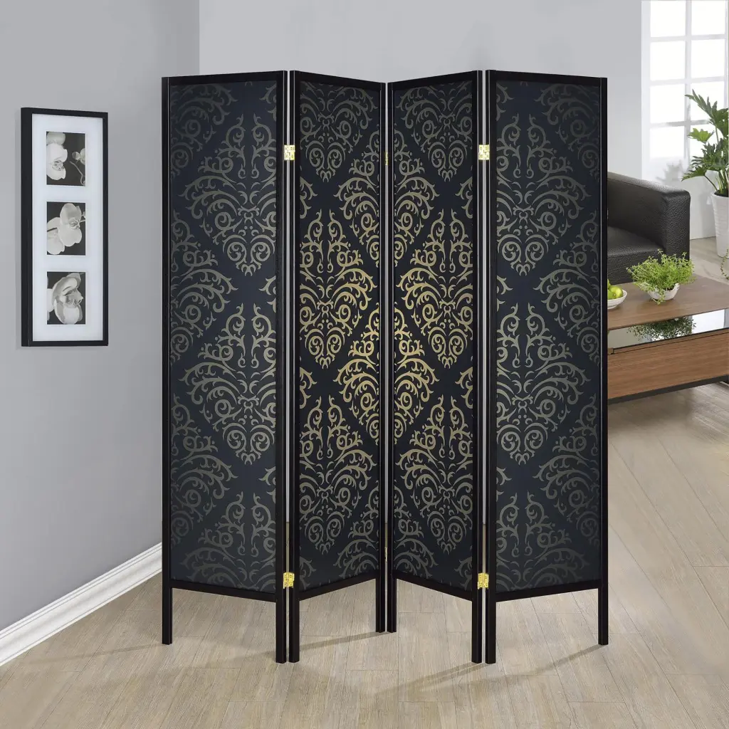 Black 4 Panel Folding Screen Traditional Wood Room Divider furniture max