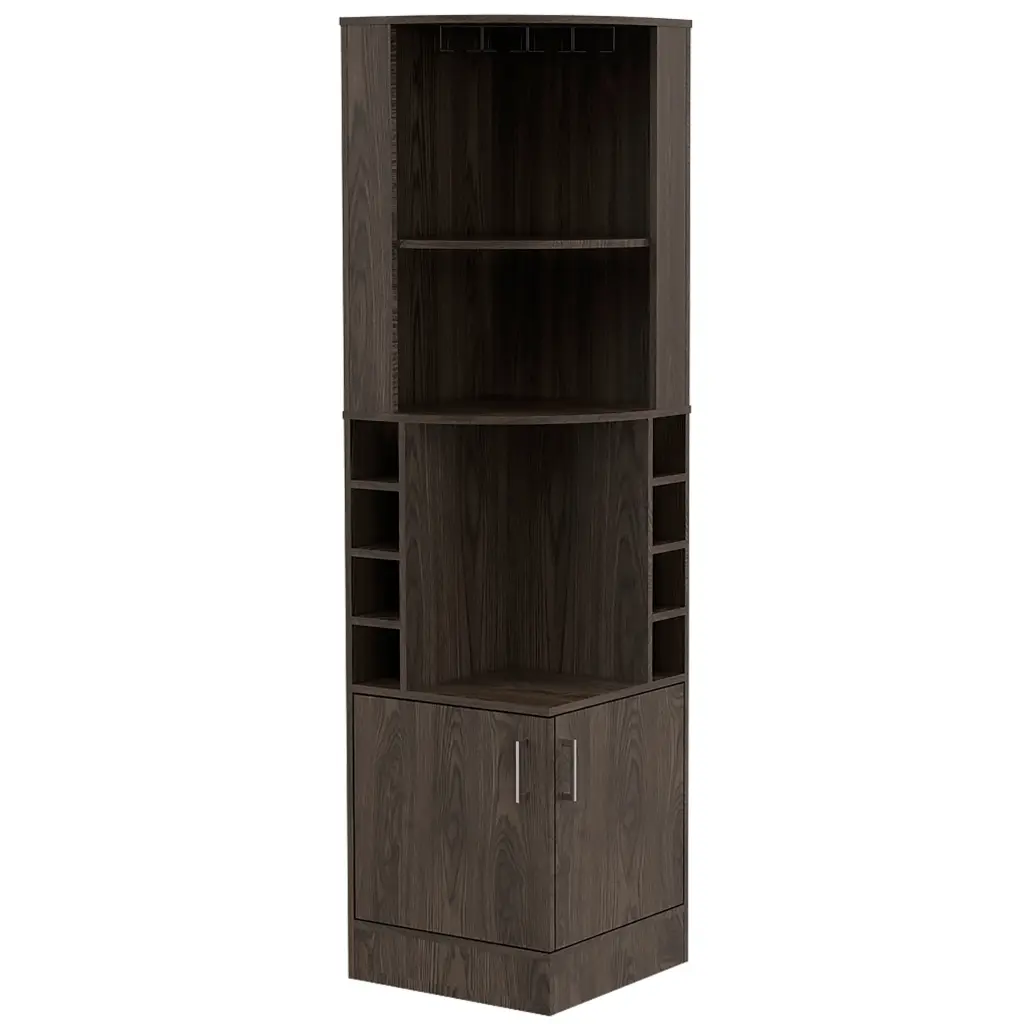 Dark Walnut 8 Bottle 2 Shelf Bar Cabinet Freestanding 5 Or More Shelves furniture max