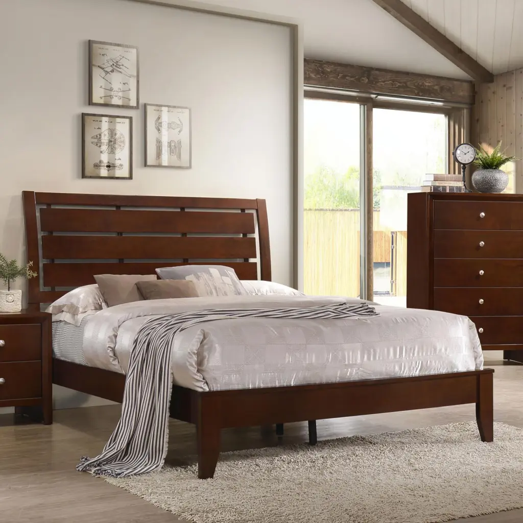 Rich Merlot Slatted Full Panel Bed Full Brown Wood Bedroom Transitional furniture max