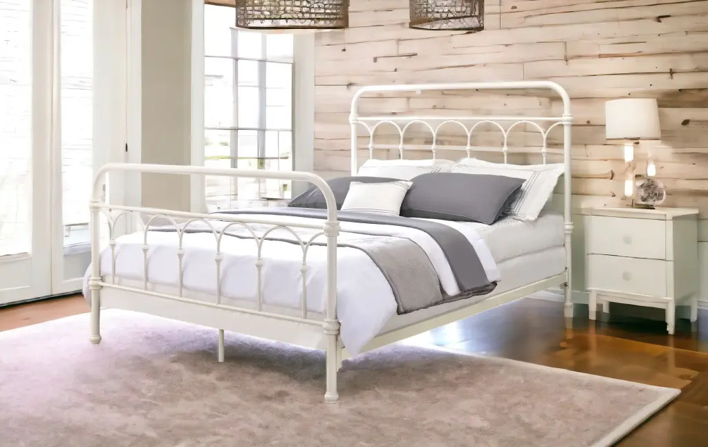 White Full Bed Spindle Headboard Box Spring Required Full White Metal furniture max