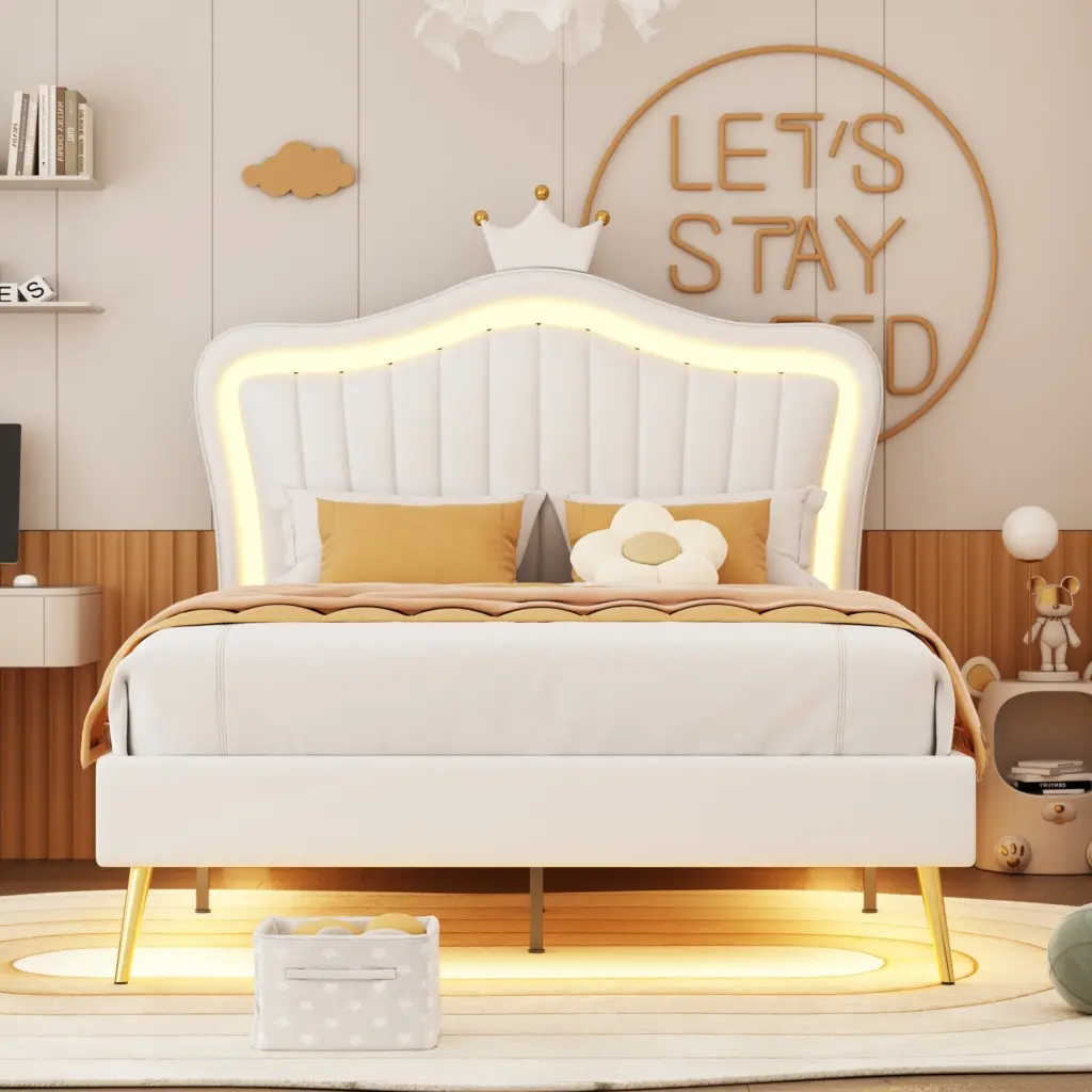Full Size Upholstered Bed Frame LED Lights Modern Primary homey life