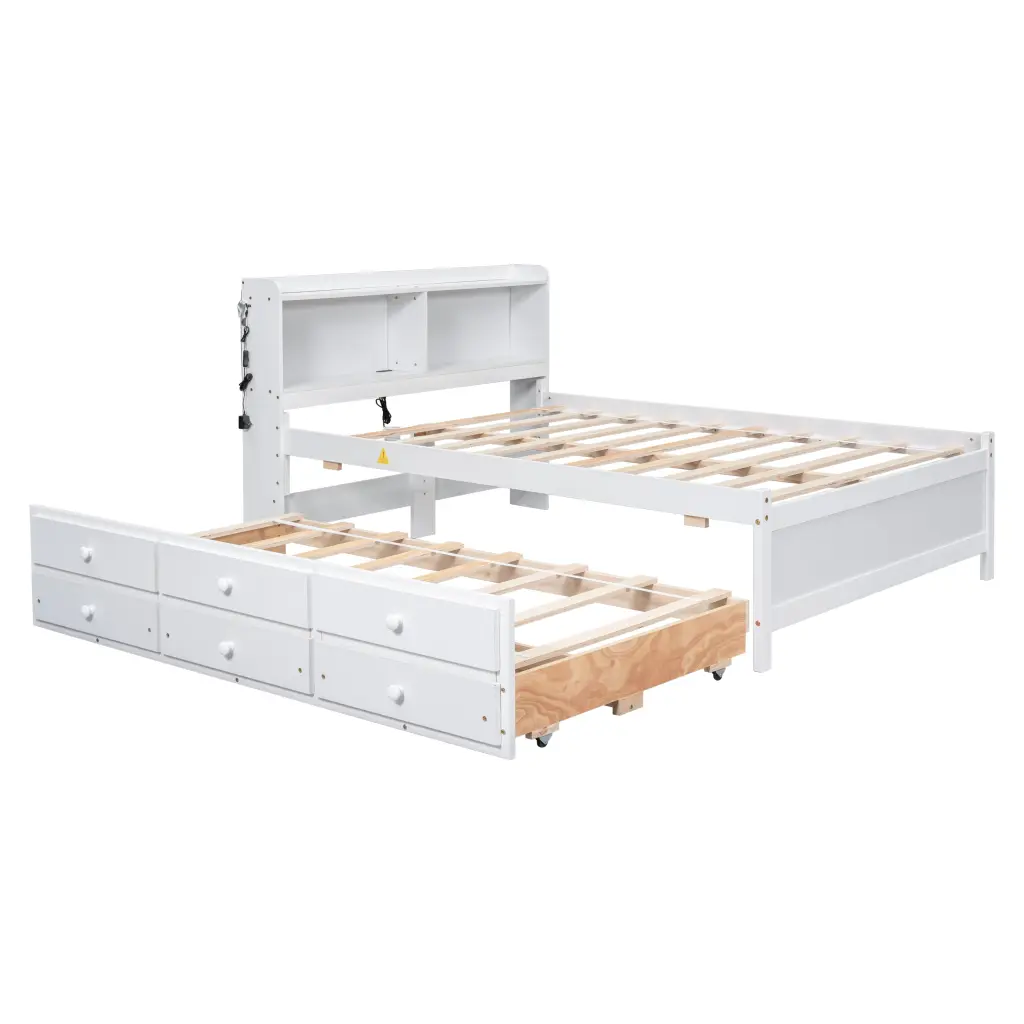 Full Size Bed USB and Type C Ports, LED Light, Bookcase Headboard inspirit