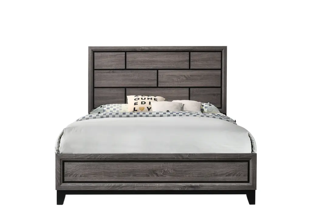 Contemporary Gray Finish Full Size Panel Low Profile Bed Geometric Design kanepe